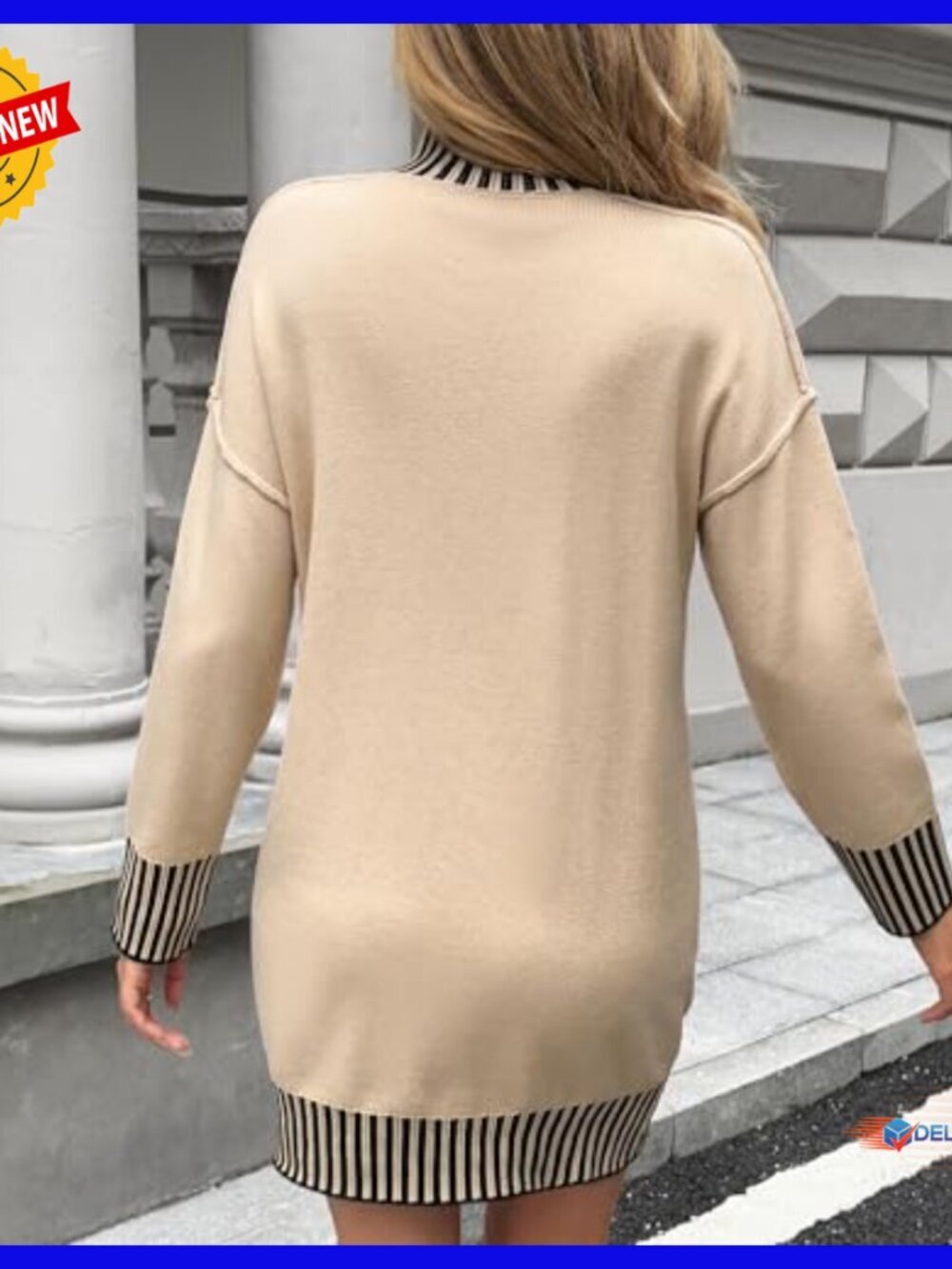 Long Sleeve Mock Neck Mini Sweater Dress Casual Fall Knit - Picture 2 of 7